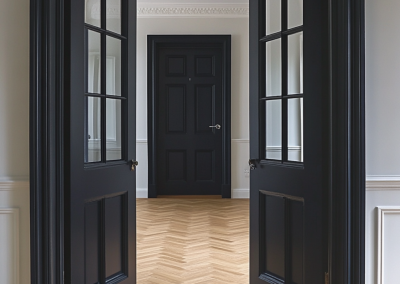 Engineered herringbone flooring at the entry hall of a renovated Rose Bay home, Sydney