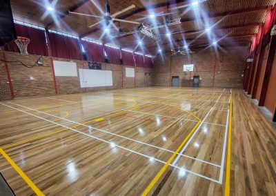 Completed solid timber sports floor at Dulwich Hill School gymnasium, Inner West Sydney